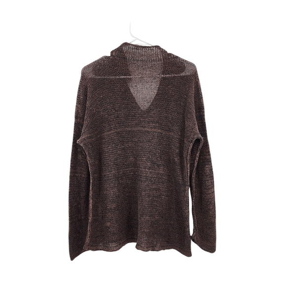 Women's Vintage Linen Silk Blend Chunky Knit Slouchy  V-neck Sweater - Picture 5 of 8